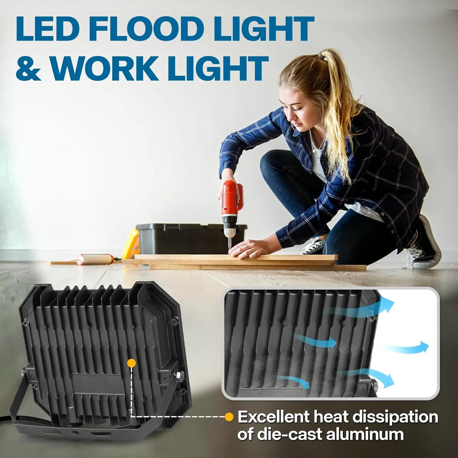 1 Pack LED Flood Lights Outdoor, 50W 5000LM Super Bright Floodlight Outside Work Light with 5.9FT Plug, IP65 Waterproof 6000K Outdoor LED Flood Light for Garage, Yard, Lawn, Garden