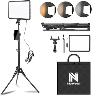 1-Pack LED Video Light Kit, NiceVeedi Photography Lighting Kit, 2800-6500K Dimmable Studio Light with Tripod Stand & Phone Holder, 73" Stream Light for Video Recording, Game Streaming, YouTube