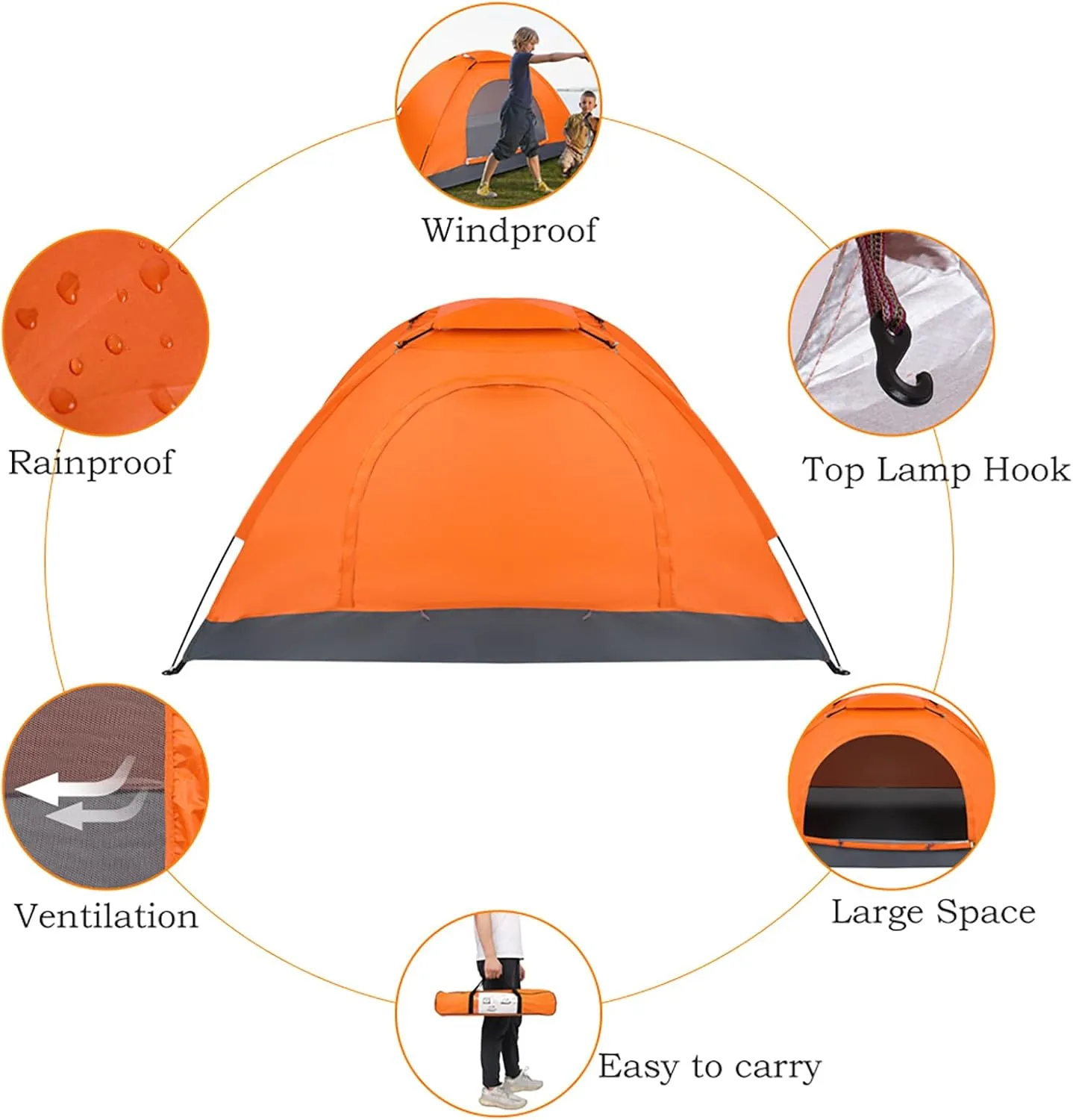 1 Person Patio Dome Tent, All-Weather Camping Tent, Easy Setup Portable Outdoor Tents with Dual-Way Zip and Carrying Bag, Windproof & Waterproof Heavy Duty Tents for Beach Hiking Travel,
