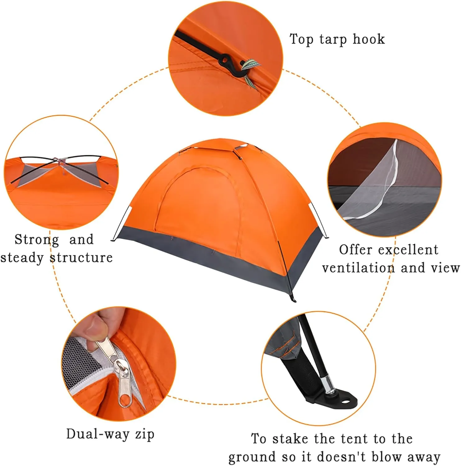 1 Person Patio Dome Tent, All-Weather Camping Tent, Easy Setup Portable Outdoor Tents with Dual-Way Zip and Carrying Bag, Windproof & Waterproof Heavy Duty Tents for Beach Hiking Travel,