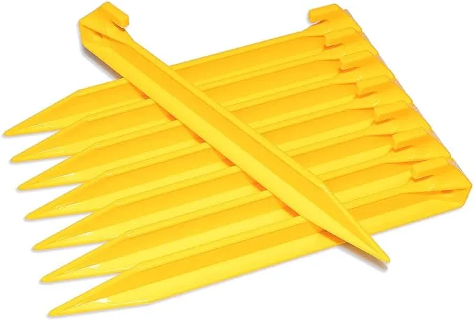 10 Pack Plastic Tent Stakes - 9 Inch Heavy Duty Beach Tent Pegs Canopy Stakes - Essential Gear for Camping, Backpacking, Gardening and More