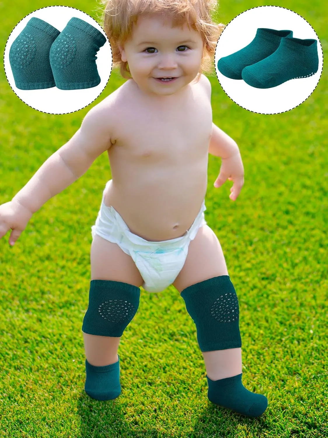 10 Pairs Baby Crawling Anti Slip Knee Pads and Anti Slip Baby Socks Set Unisex Toddler Knee Protectors Non Slip Ankle Socks