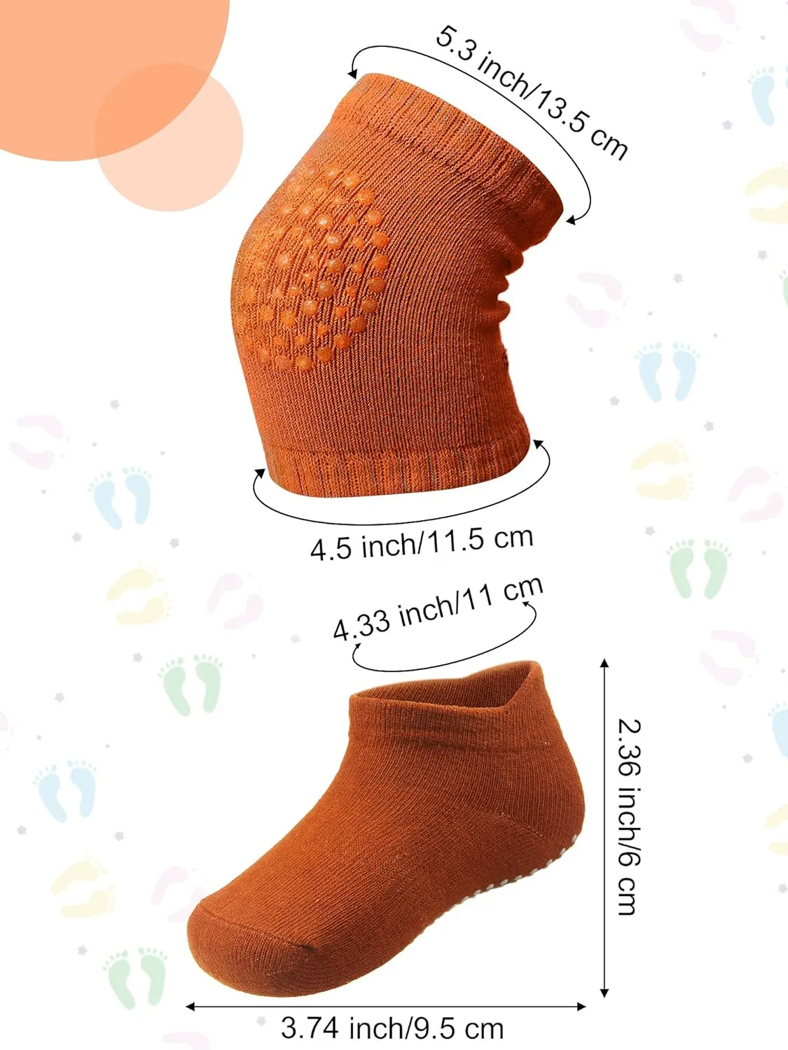 10 Pairs Baby Crawling Anti Slip Knee Pads and Anti Slip Baby Socks Set Unisex Toddler Knee Protectors Non Slip Ankle Socks