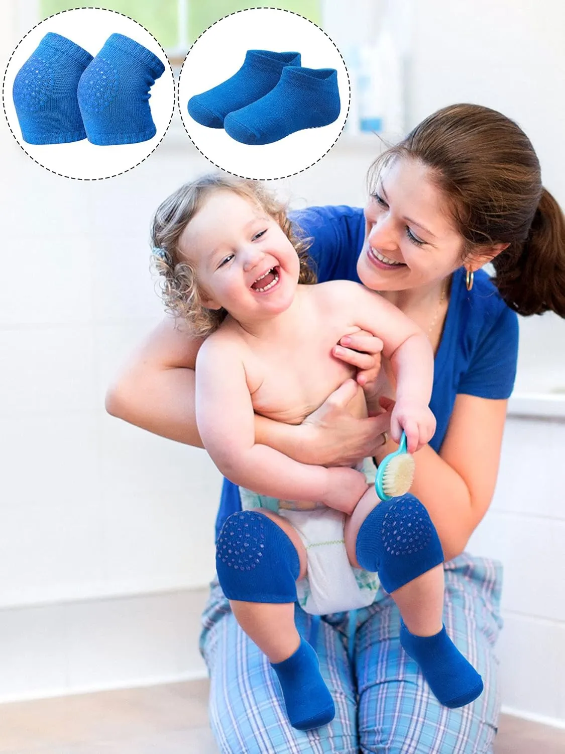 10 Pairs Baby Crawling Anti Slip Knee Pads and Anti Slip Baby Socks Set Unisex Toddler Knee Protectors Non Slip Ankle Socks