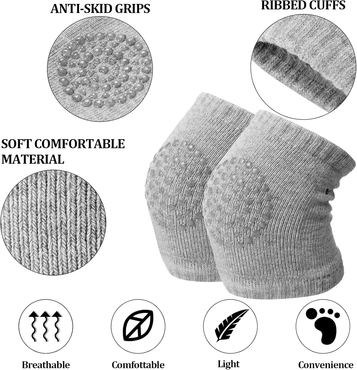 10 Pairs Baby Crawling Anti Slip Knee Pads and Anti Slip Baby Socks Set Unisex Toddler Knee Protectors Non Slip Ankle Socks