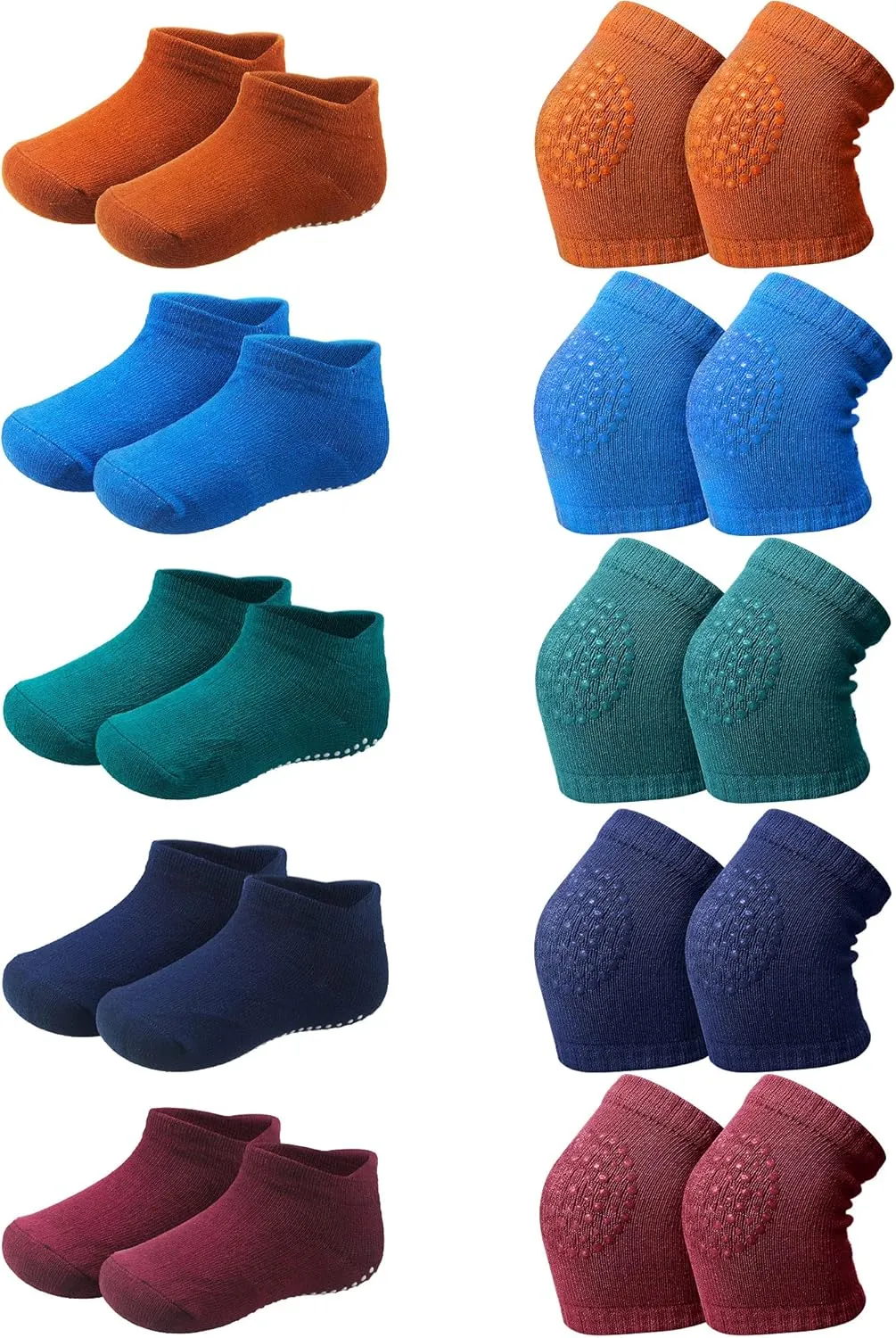 10 Pairs Baby Crawling Anti Slip Knee Pads and Anti Slip Baby Socks Set Unisex Toddler Knee Protectors Non Slip Ankle Socks