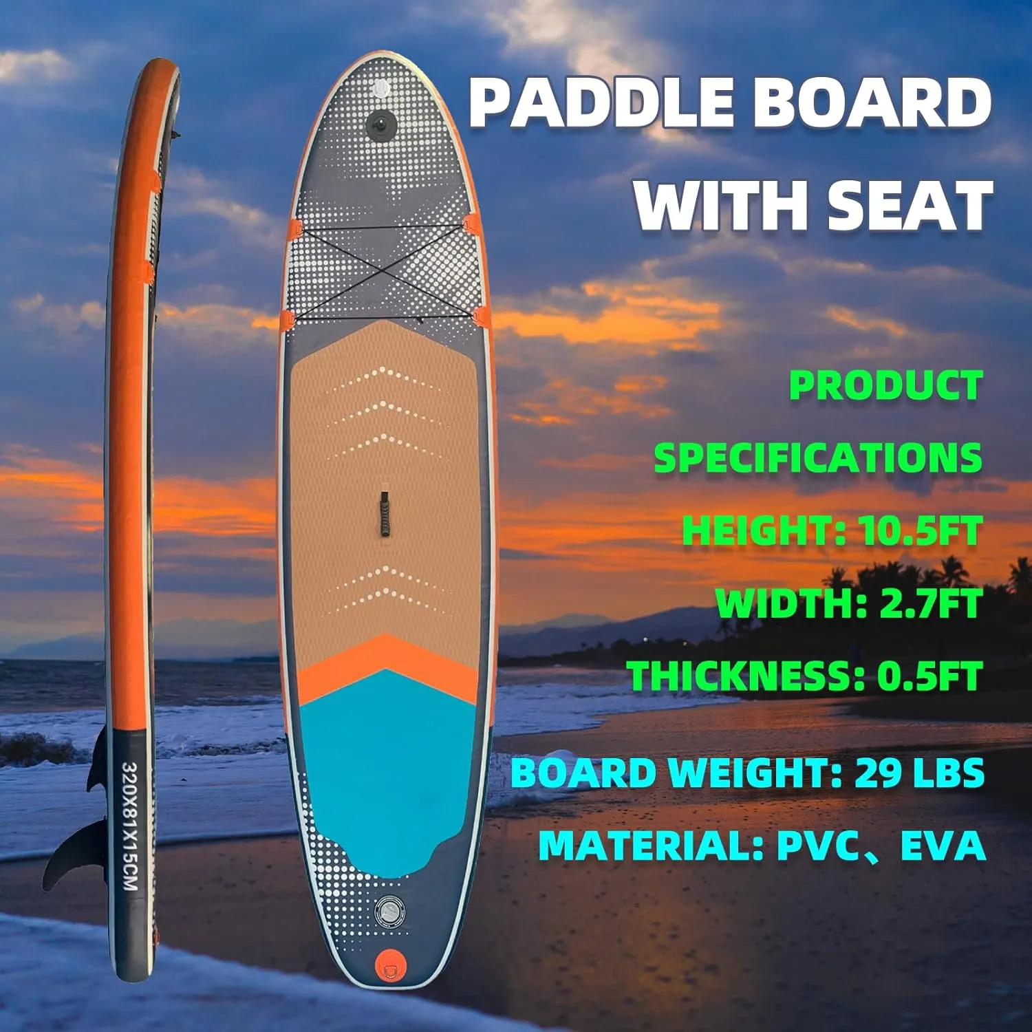 10.5ft Inflatable Paddle Board with Seat, Blow Up Paddle Boards with Kayak Seat for Adults, Stand-up Paddleboards, Inflatable Stand Up Paddle Board on Calm Lake