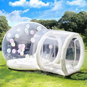 10FT-Double Layer Inflatable Bubble House Dome for Kids Clear PVC Balloon House with Tunnel 750W Air Blower and 600W Air Pump Perfect for Parties Yard Decoration and Outdoor Fun