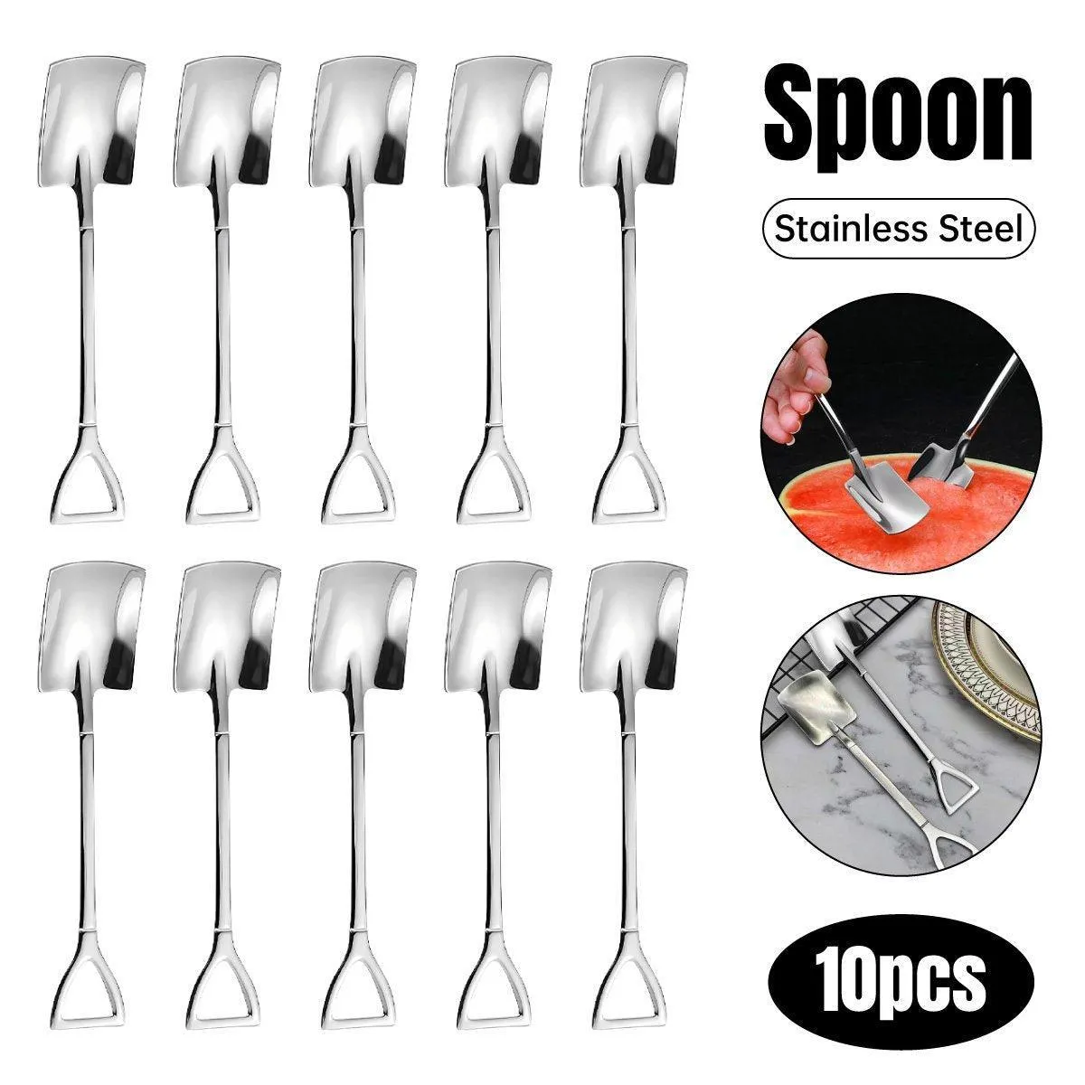 10pcs Stainless Steel Watermelon Scoop Coffee Dessert Fruit Baller Tool
