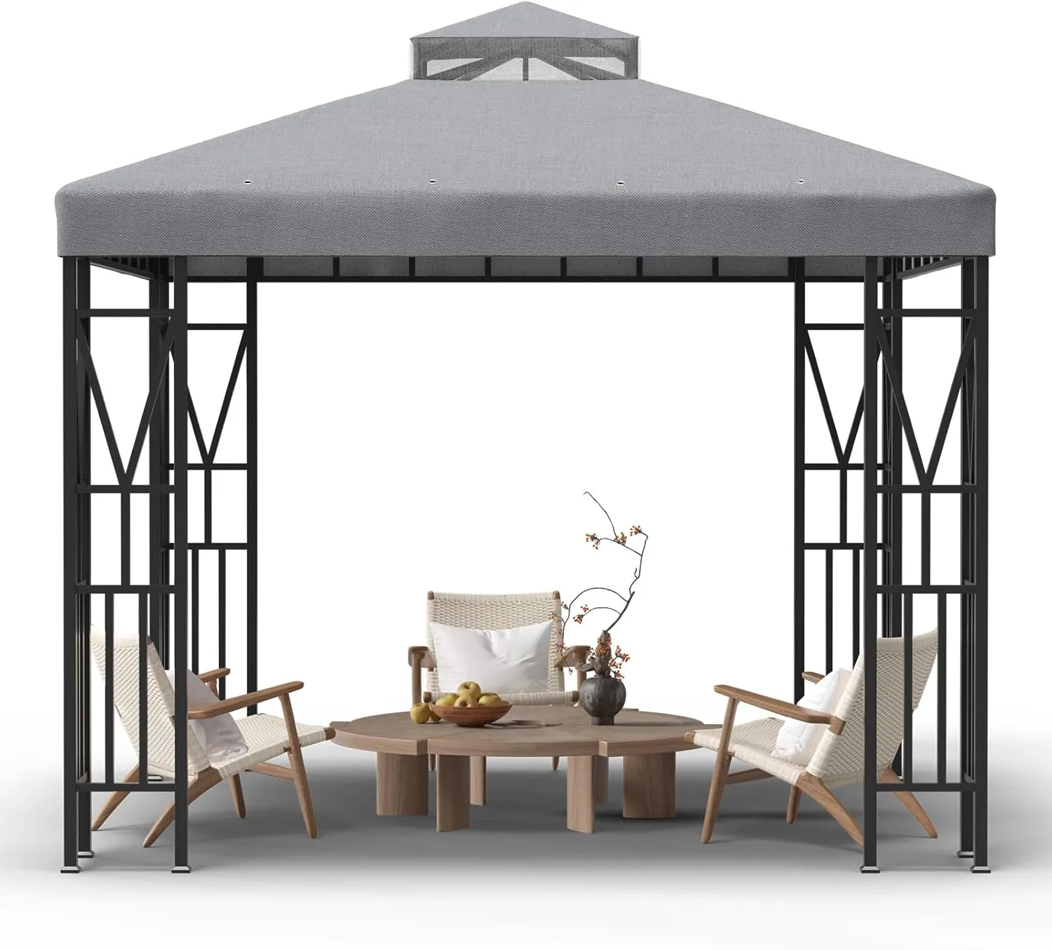 10x10 FT Gazebo Canopy Top Replacement，Double Tiered Canopy Covers with Durable Polyester Fabric for Outdoor BBQ Roof Cover (Gray)
