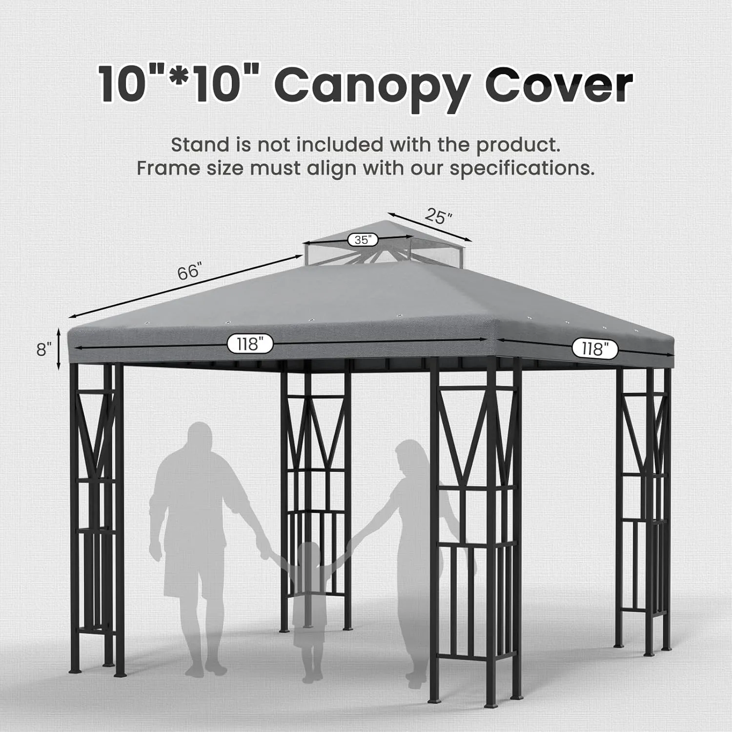 10x10 FT Gazebo Canopy Top Replacement，Double Tiered Canopy Covers with Durable Polyester Fabric for Outdoor BBQ Roof Cover (Gray)