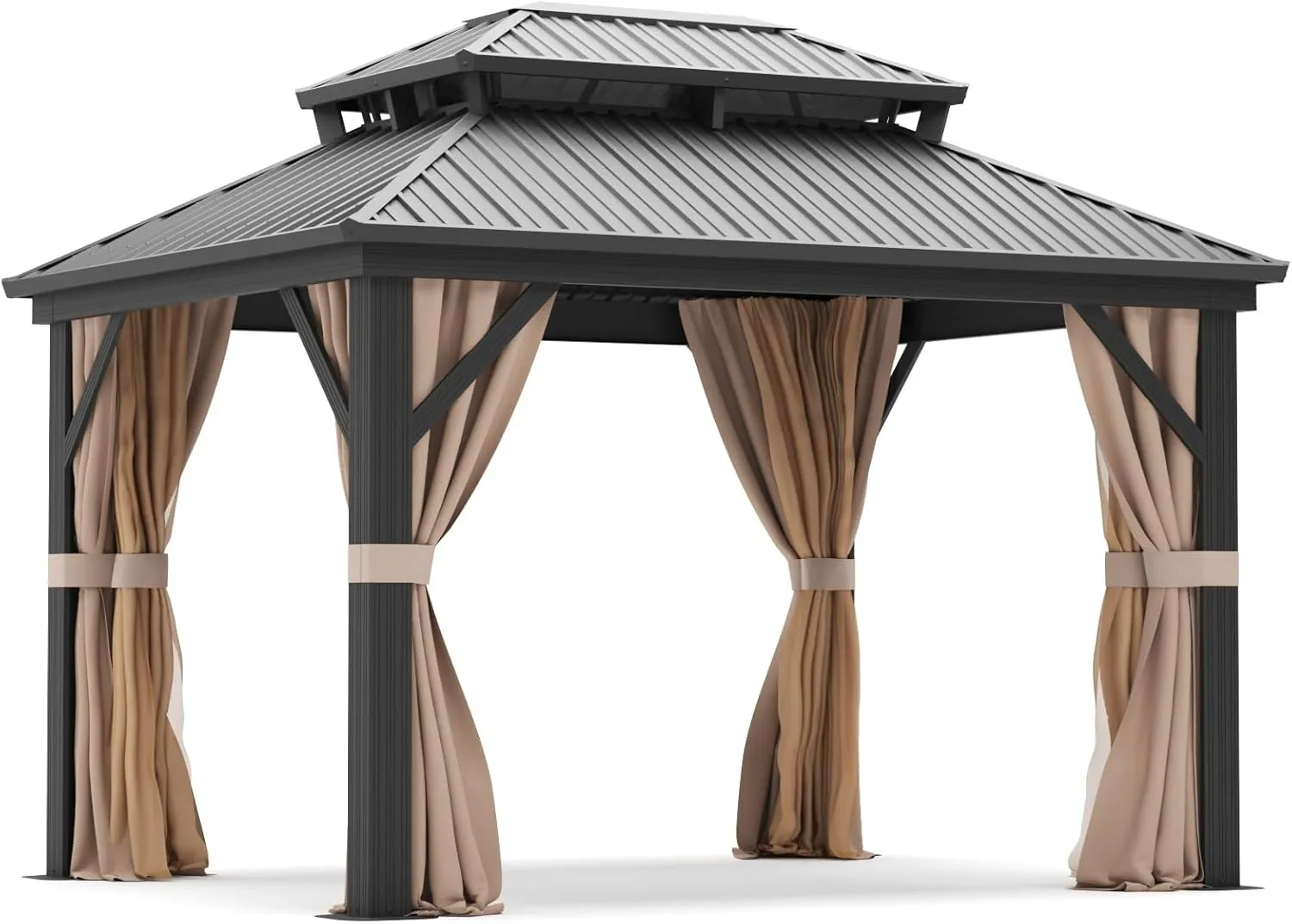 10'x12' Hardtop Metal Gazebo, Patios Double Roof Canopy Aluminum Frame Outdoor Gazebo Tent Curtains Netting for Patio Backyard Deck and Lawns