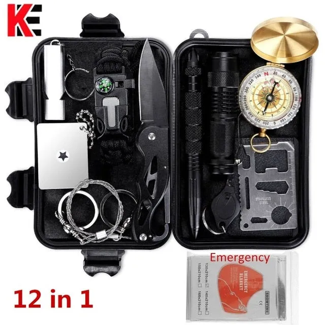 11/12 In 1 Survival Gear Kit Tool Emergency SOS Safety Survival
