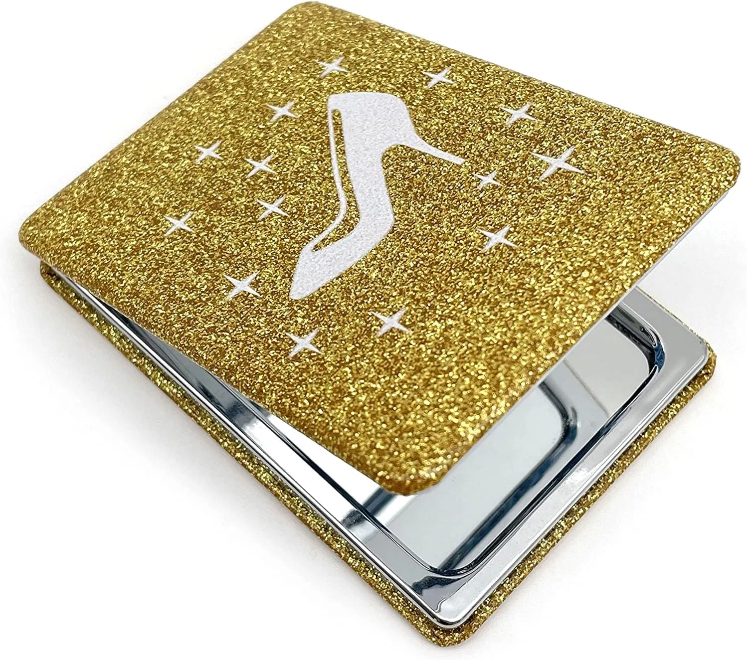 12 Pcs Sweet 15 Quinceanera Bling Compact Mirror Square Leather Makeup Mirror Recuerdos De Bautizo First Communion Mis Quince Años for Party Favors (High Heel Gold)