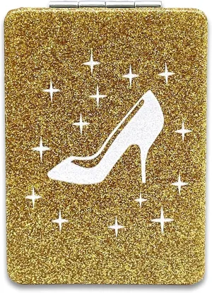 12 Pcs Sweet 15 Quinceanera Bling Compact Mirror Square Leather Makeup Mirror Recuerdos De Bautizo First Communion Mis Quince Años for Party Favors (High Heel Gold)