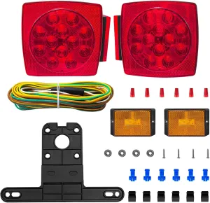 12V LED Submersible Trailer Lights - DOT Compliant Kit for Under 80" Boat Utility Trailer, RV, Snowmobile, Includes Tail & License Plate Lights… (Light kit)