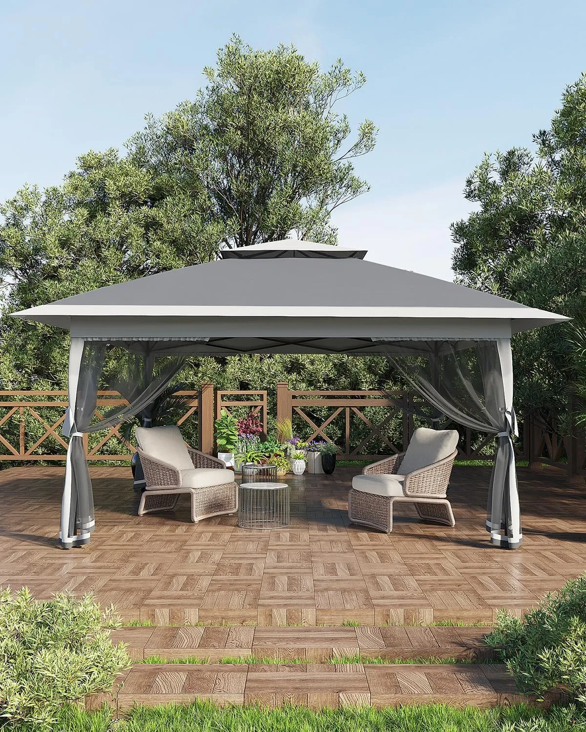 12x12 Canopy Tent, Pop Up Gazebo with Mosquito Netting, Outdoor Gazebo with 4 Sandbags & Wheeled Bag, pop up Canopy for Backyard & Patio Furniture, Patio, Deck