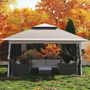 12x12 Canopy Tent, Pop Up Gazebo with Mosquito Netting, Outdoor Gazebo with 4 Sandbags & Wheeled Bag, pop up Canopy for Backyard & Patio Furniture, Patio, Deck