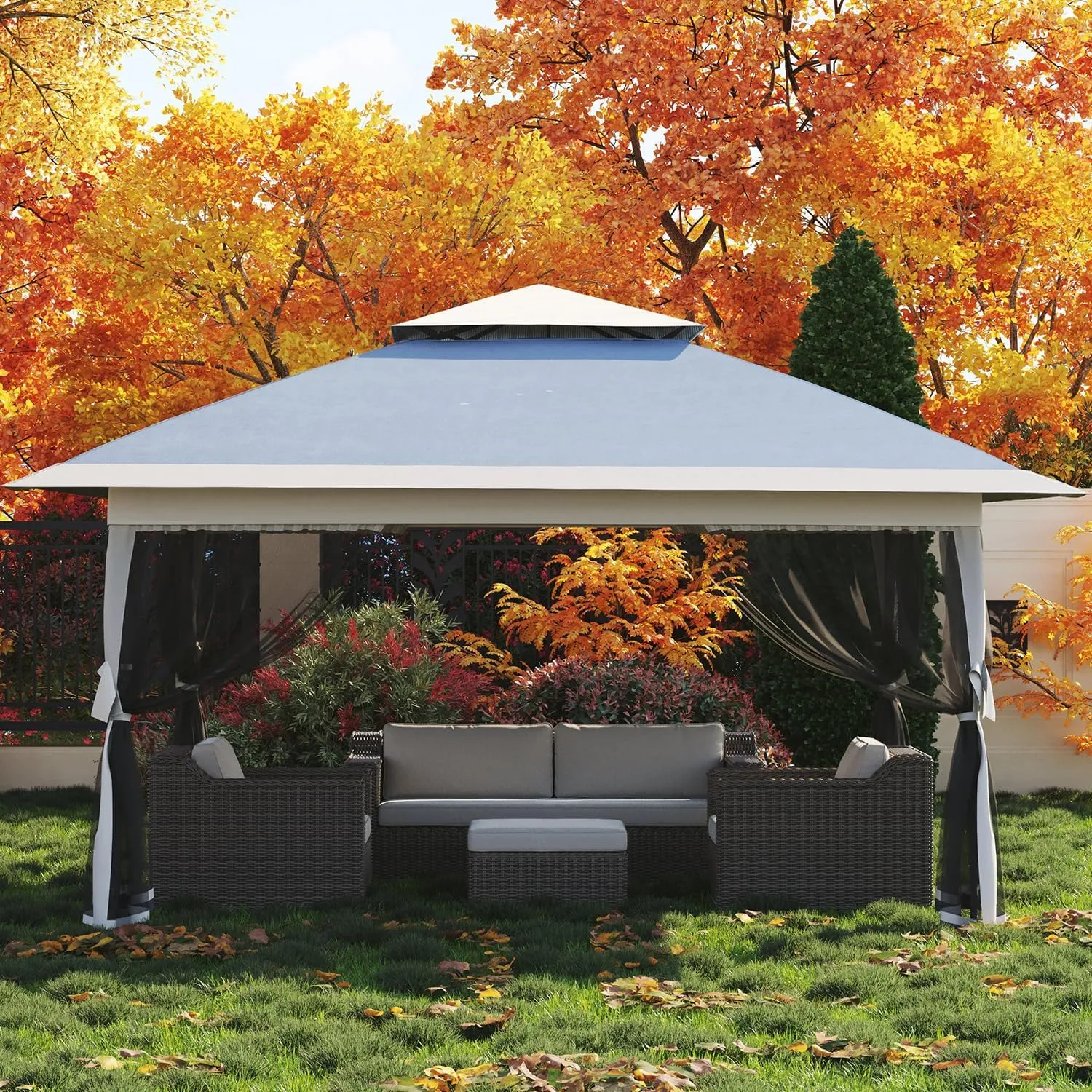 13x13 Canopy Tent, Pop Up Gazebo with Mosquito Netting, Outdoor Gazebo with 4 Sandbags & Wheeled Bag, pop up Canopy for Backyard & Patio Furniture, Patio, Deck