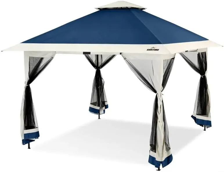 13x13FT Pop-Up Gazebo, Instant Canopy Gazebo with Mosquito Net & Double Roof, Adjustable Height Canopy Tent,with Waterproof and Ultraviolet Double Roof for Backyard, Garden
