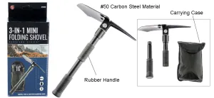 16-1/8" 3-in-1 Mini Folding Shovel With Pick, Saw & Carrying Case