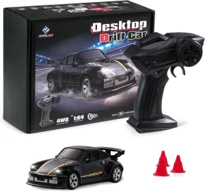 1:64 Scale RC Drift Car, Mini Rc Cars 2.4GHz 15km/h 4WD High Speed Racing Remote Control Car with LED Light, Model VehicleToy Gift for Adults & Kids (Black)