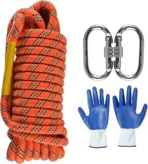 16mm 64Ft/20m Climbing Rope Strong Rope Tree Climbing Gear Static Climbing Rope Arborist Equipment Rock Climbing Heavy Duty Tree Stand Camping Rope Survival Equipment Orange