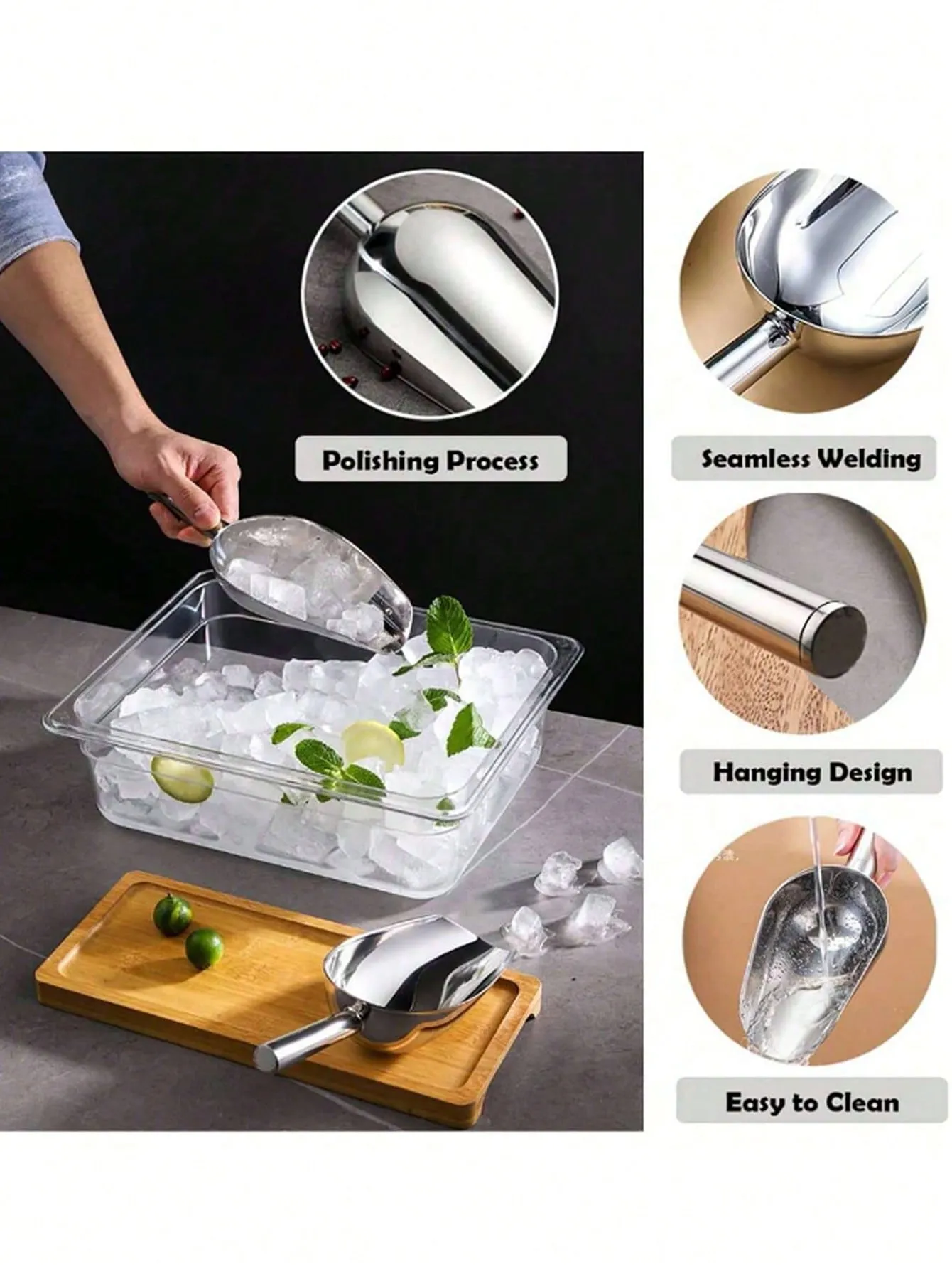 1pc Stainless Steel Multi-Purpose Kitchen Shovel For Ice, Coffee Beans, Flour, Etc.