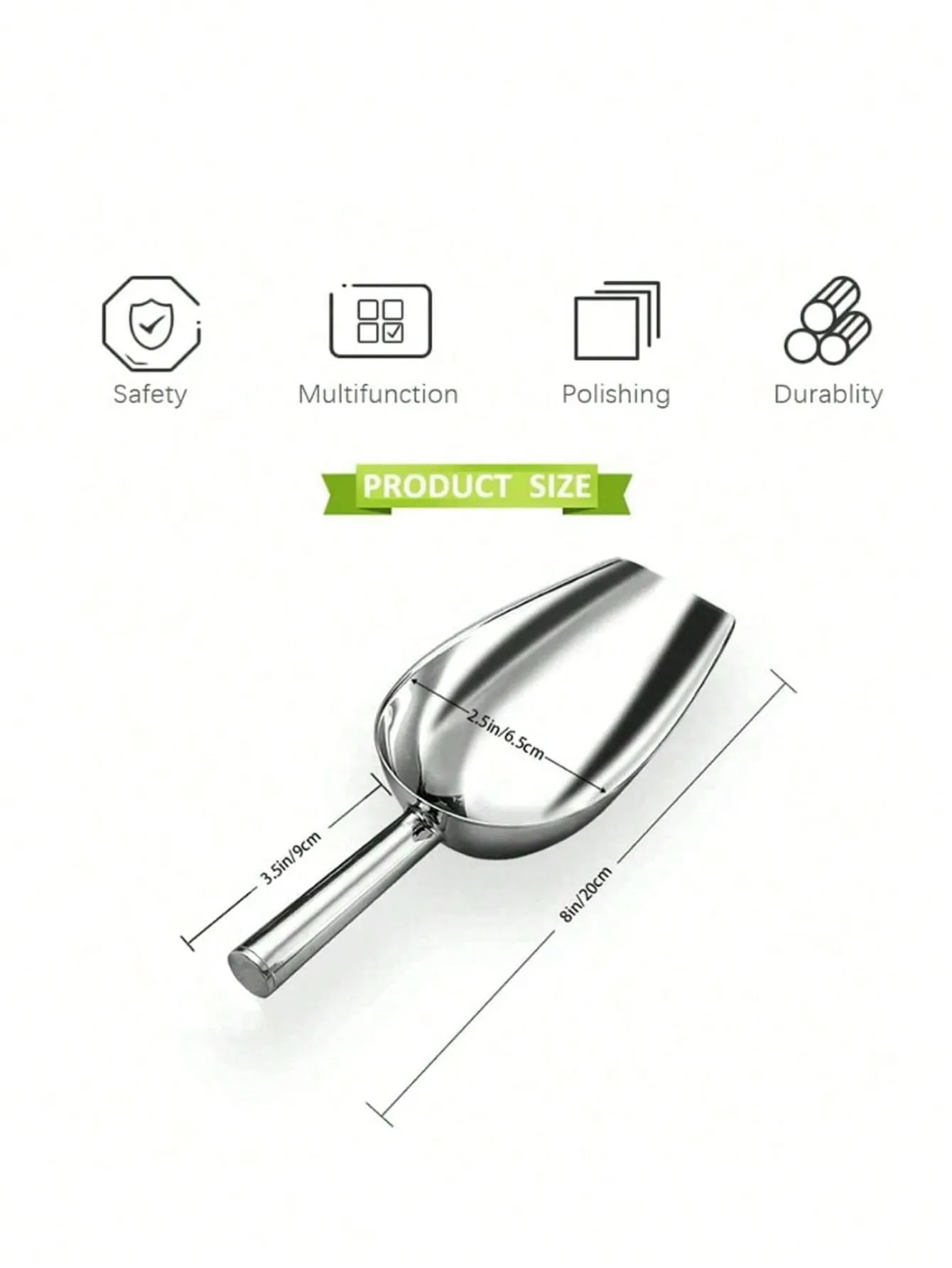 1pc Stainless Steel Multi-Purpose Kitchen Shovel For Ice, Coffee Beans, Flour, Etc.