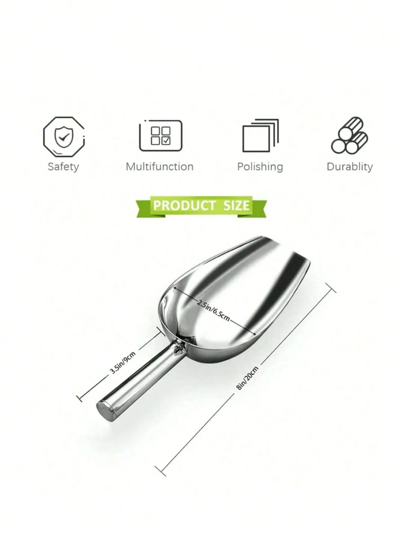 1pc Stainless Steel Multi-Purpose Kitchen Shovel For Ice, Coffee Beans, Flour, Etc.