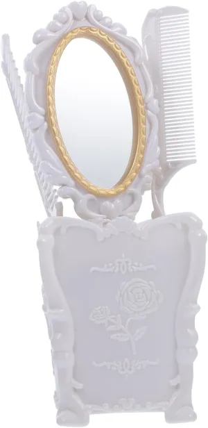 1Set Makeup Mirror and Comb Set Elegant Box Static Hair Brush Handheld Vanity Kit for Professional Makeup Travel Friendly Design for Women