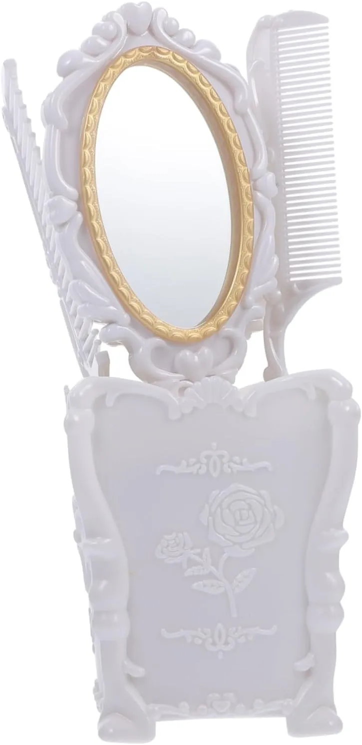 1Set Makeup Mirror and Comb Set Elegant Box Static Hair Brush Handheld Vanity Kit for Professional Makeup Travel Friendly Design for Women