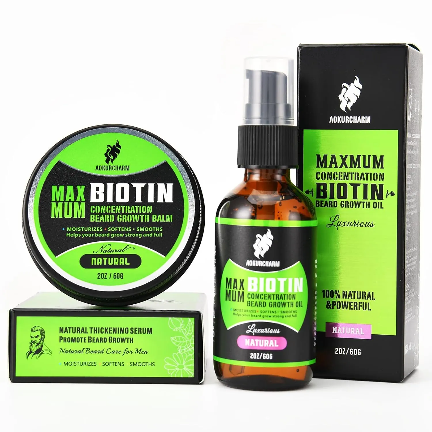 2 Pack Biotin Beard Growth Kit for Men – Unscented Beard Oil & Balm – Beard Care Set for Growth, Softening & Styling – Gift for Father’s Day & Christmas