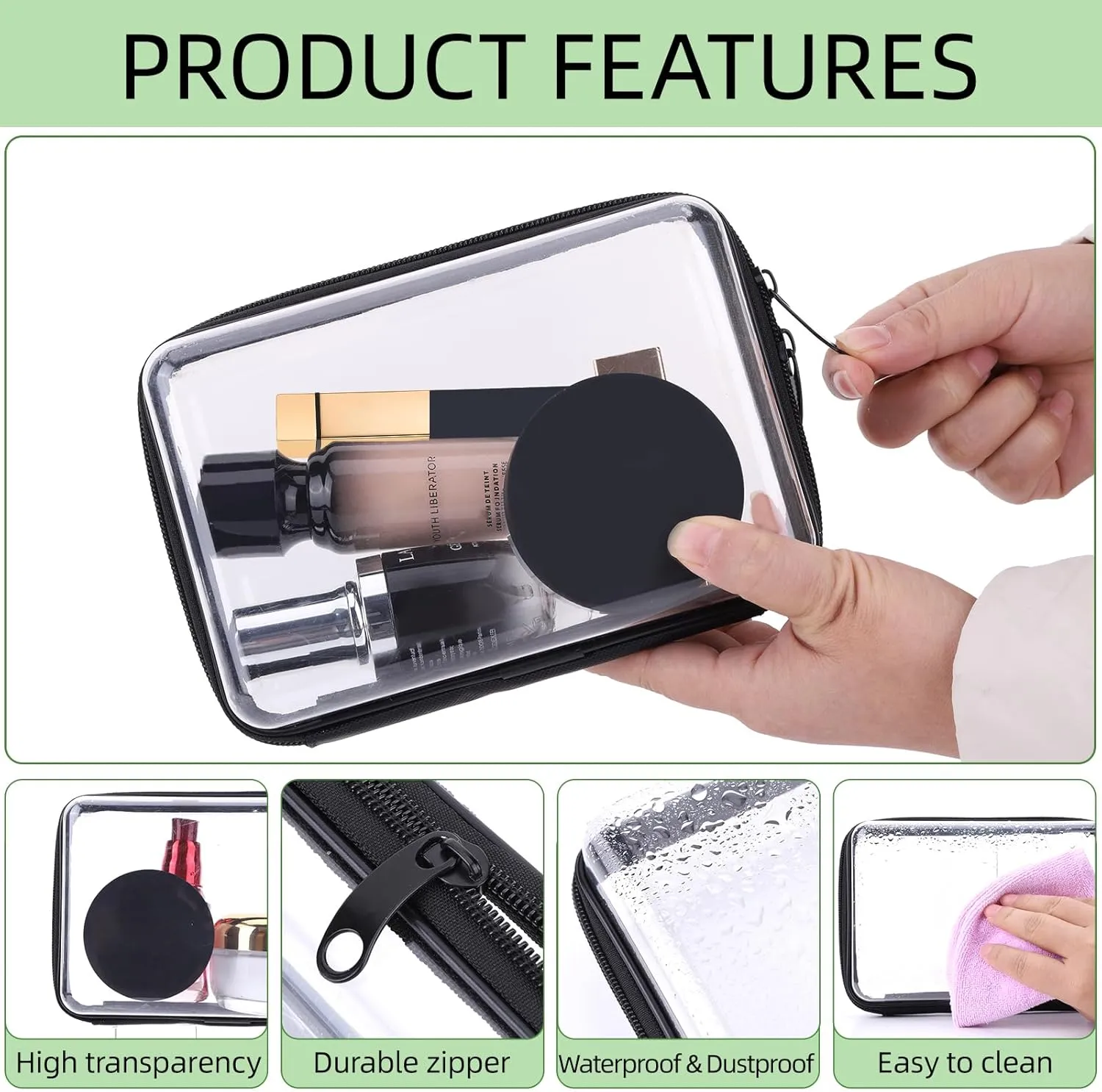 2 Pack Clear Hard Zipper Pouch, Hard PC Plastic Cosmetic Travel Bag with Zipper, Portable Travel Organizer Bins, Durable Makeup Bags for Toy Storage, Pencil Case, Men and Women Carry-on Travel