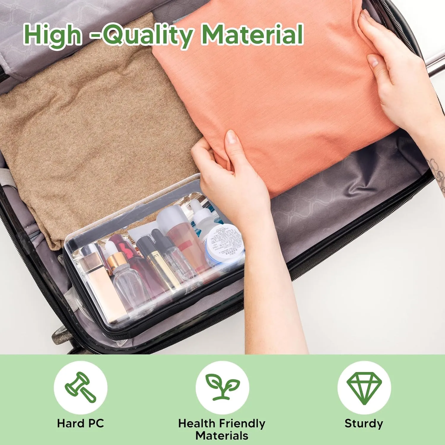 2 Pack Clear Hard Zipper Pouch, Hard PC Plastic Cosmetic Travel Bag with Zipper, Portable Travel Organizer Bins, Durable Makeup Bags for Toy Storage, Pencil Case, Men and Women Carry-on Travel
