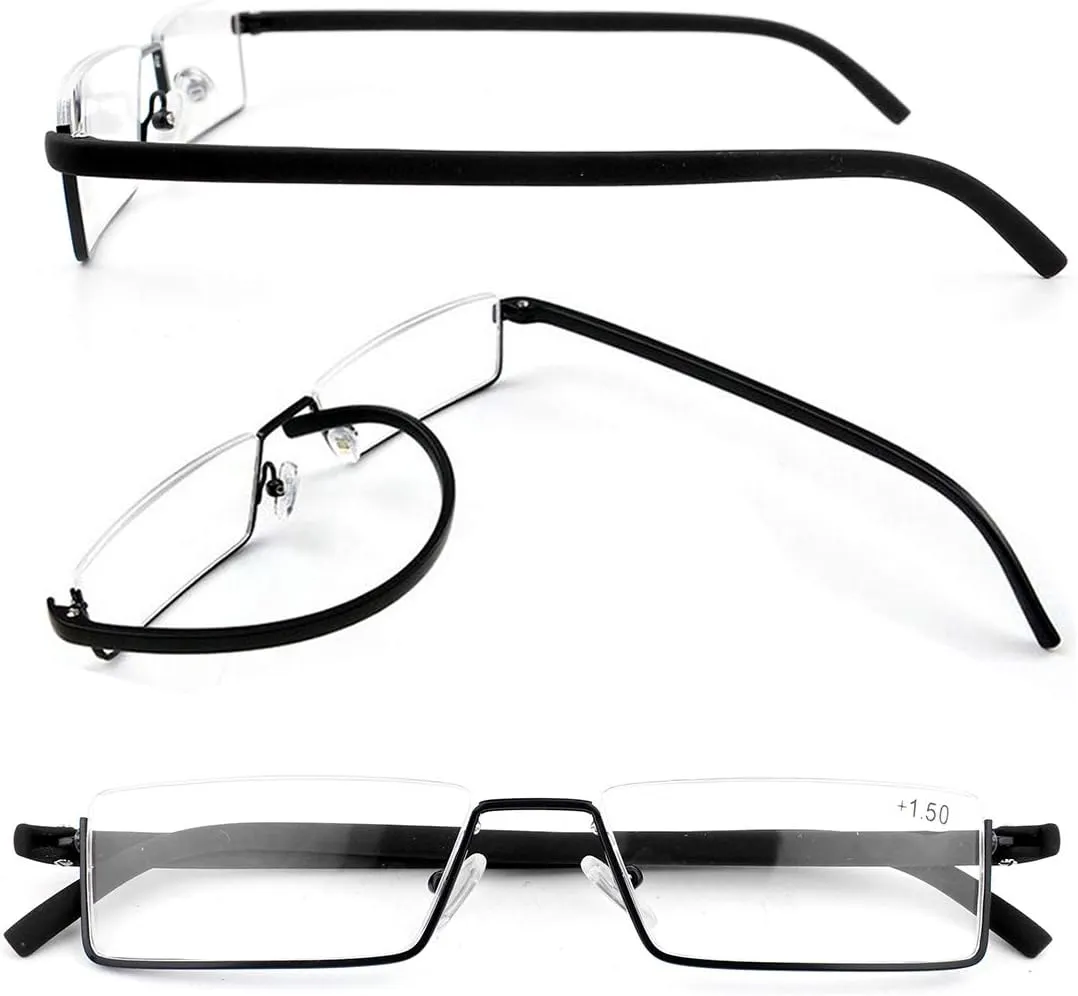 2 Pack Half Frame Reading Glasses for Men and Women Lightweight Computer Readers with Portable Case 2.25