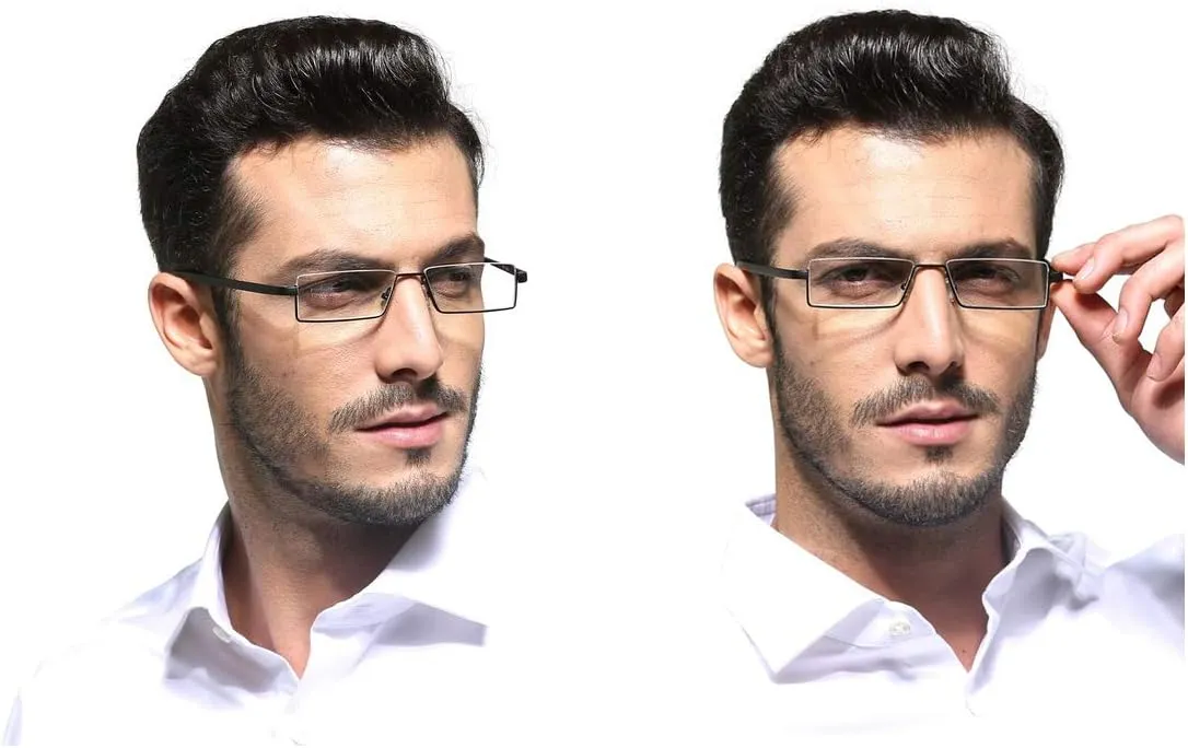 2 Pack Half Frame Reading Glasses for Men and Women Lightweight Computer Readers with Portable Case 2.25