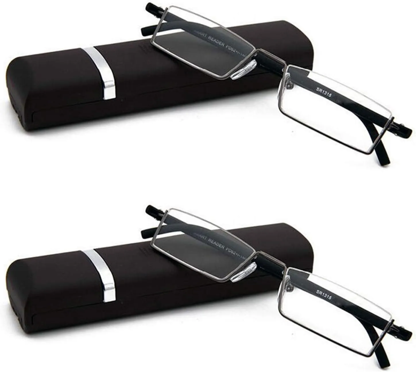 2 Pack Half Frame Reading Glasses for Men and Women Lightweight Computer Readers with Portable Case 2.25