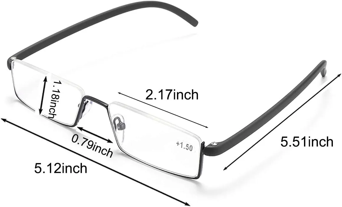 2 Pack Half Frame Reading Glasses for Men and Women Lightweight Computer Readers with Portable Case 2.25