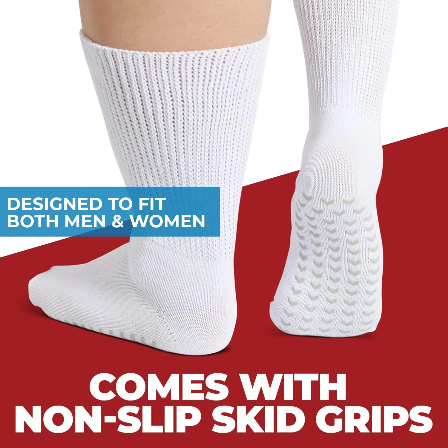 2 Pairs Extra Wide Socks For Swollen Feet, Diabetic Socks for Men, Diabetic Non Slip Socks, Diabetic Socks Women, Hospital Socks with Skid Grips, Non Slip Socks For Elderly, Extra Wide Diabetic Socks