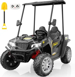 2 Seater Ride on Dump Truck, 24V Ride on Big Toy with Dump Bed for Kids, 800W Electric Vehicle with Music Player, Shovel, LED Light, 4WD Electric Car for Boys Girls, Black