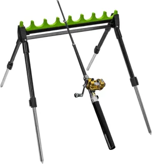 2 Section Telescopic Fishing Rod Holder 4 Leg 8 Rig Roost Kit with EVA Coating Metal Frame for Shore Bank Fishing Multi-Hole Outdoor Fishing Rod Holder Sea Rod Ground-Plug Holder