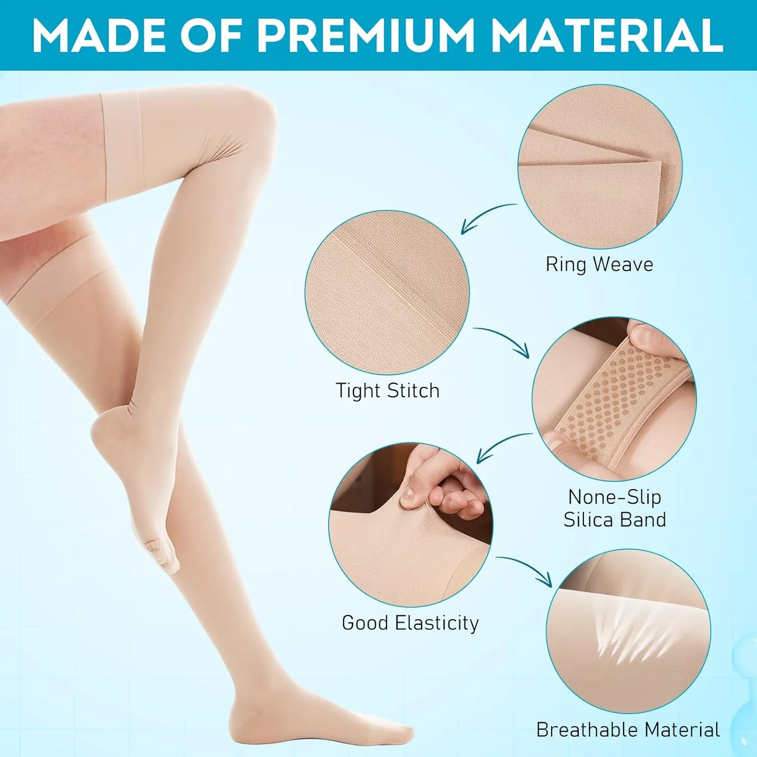 20-30mmhg Thigh High Compression Socks, Compression Stockings For Women & Men,Closed Toe Compression Socks with Silicone Dot Band for Varicose Veins,Edema,Beige,Black