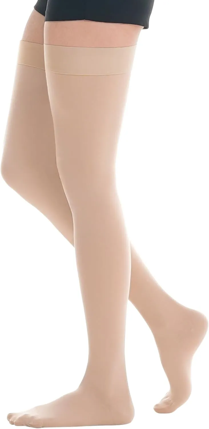 20-30mmhg Thigh High Compression Socks, Compression Stockings For Women & Men,Closed Toe Compression Socks with Silicone Dot Band for Varicose Veins,Edema,Beige,Black