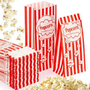 200 Popcorn Bags Individual Servings - Flat Bottom Paper Popcorn Food Bags Party Pop Corn Sleeves Bulk Carnival Halloween Snack Pack Gift Favor Treat bolsas para palomitas Movie Night Supplies