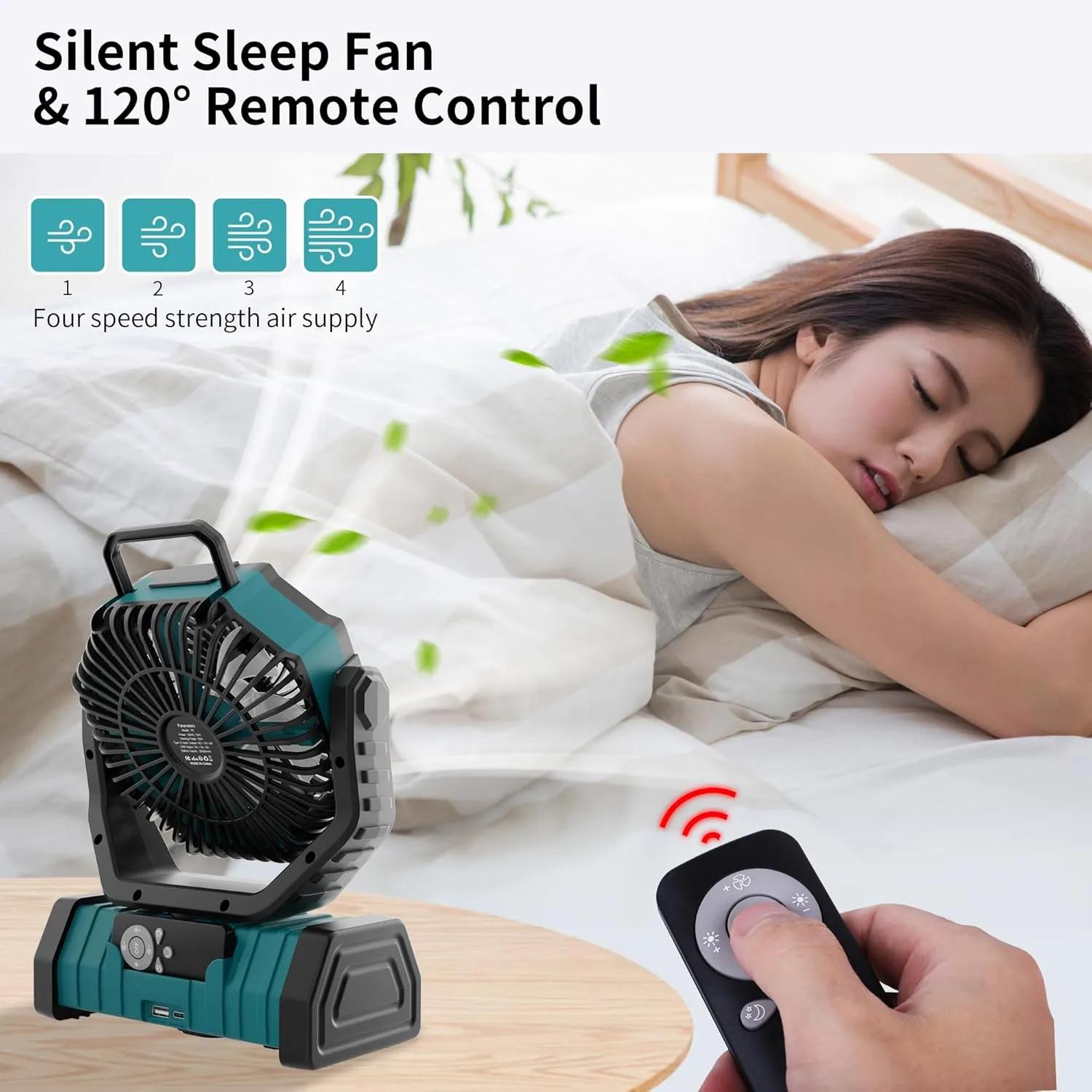 20000mAh Outdoor Camping Fan Battery Operated,Portable Rechargeable Battery Powered Fan with LED Light,360°Oscillating & 8H Timer USB Rechargeable Personal Cordless Travel Fans with Hook F6 Cyan
