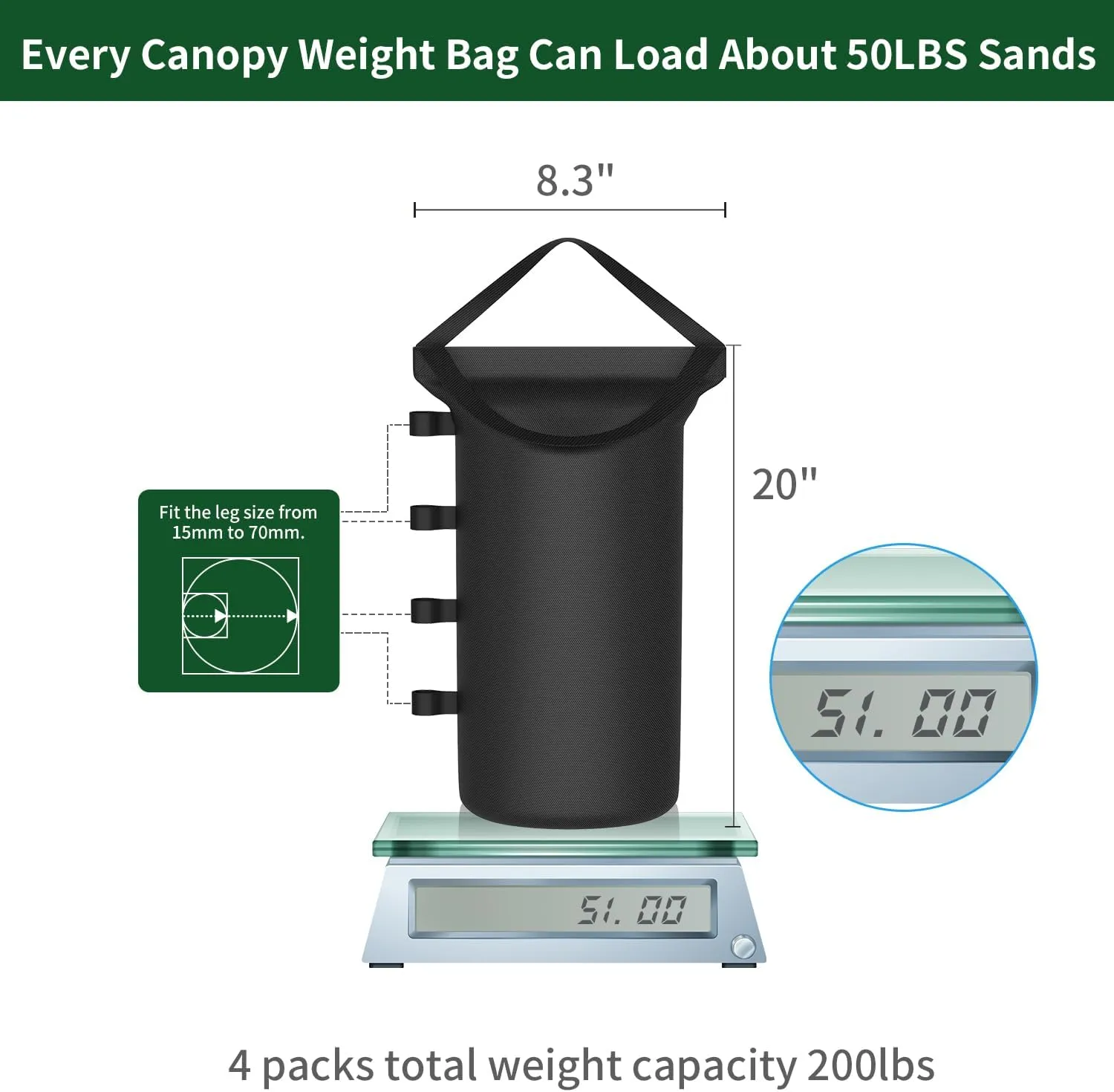 200LBS Canopy Tent Weights Set of 4 Empty Sand Bags for Canopy Tent Legs, Heavy Duty 1680D Pop Up Canopy Tent Weights Sandbags for Outdoor Gazebos, Umbrellas, Pergolas, Sunshades & Patio Furniture