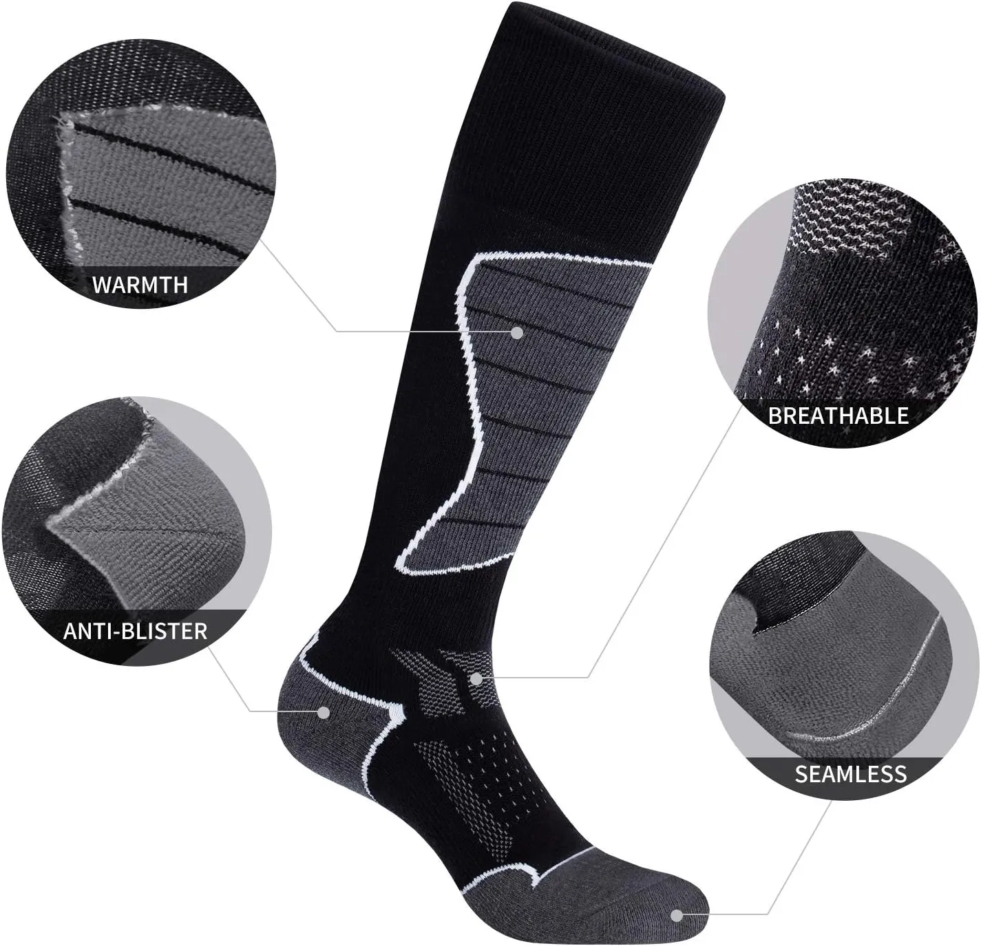 2/3 Pack Women's Ski Socks for Skiing Snowboarding Warm Winter Thermal Socks
