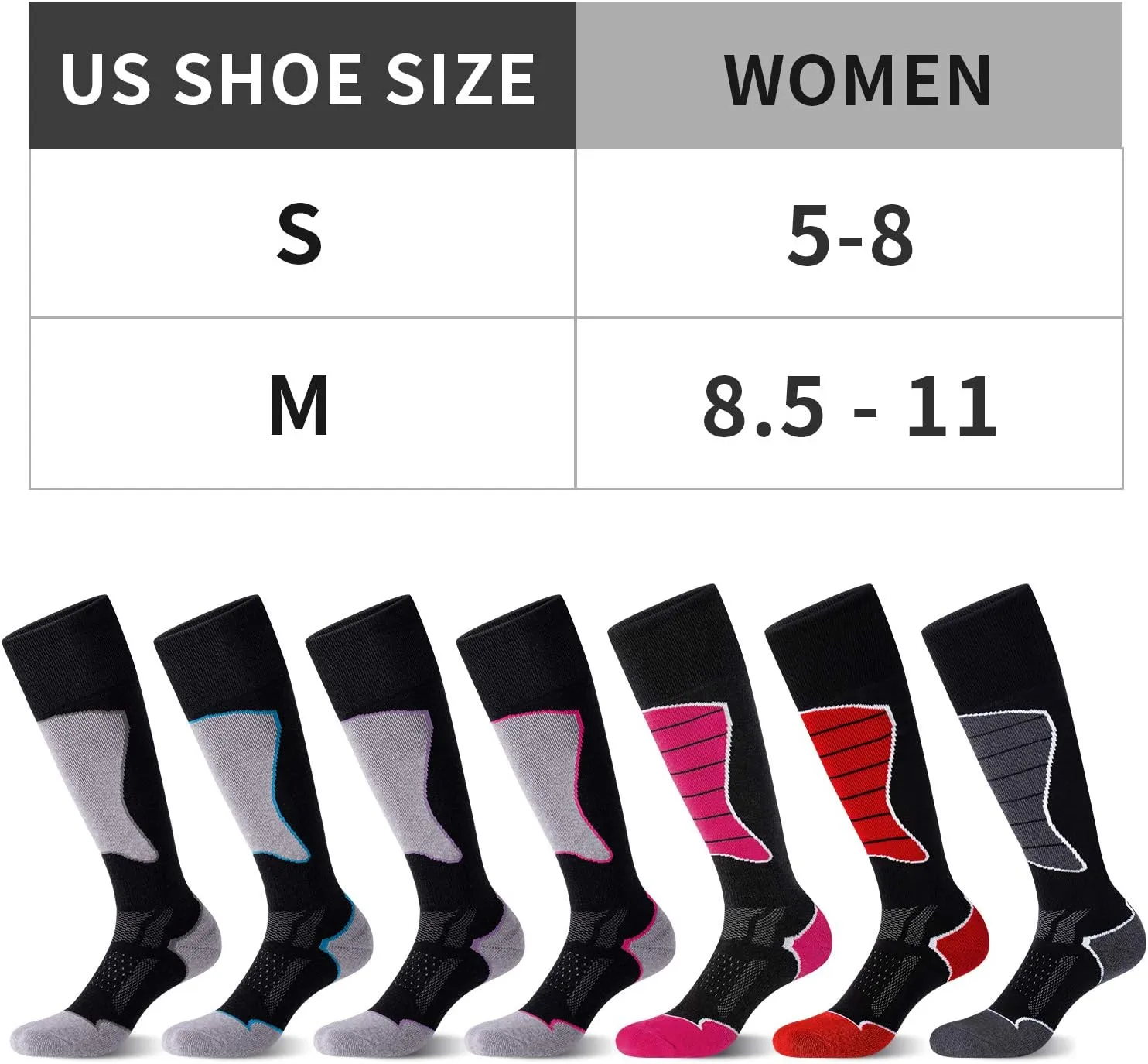 2/3 Pack Women's Ski Socks for Skiing Snowboarding Warm Winter Thermal Socks