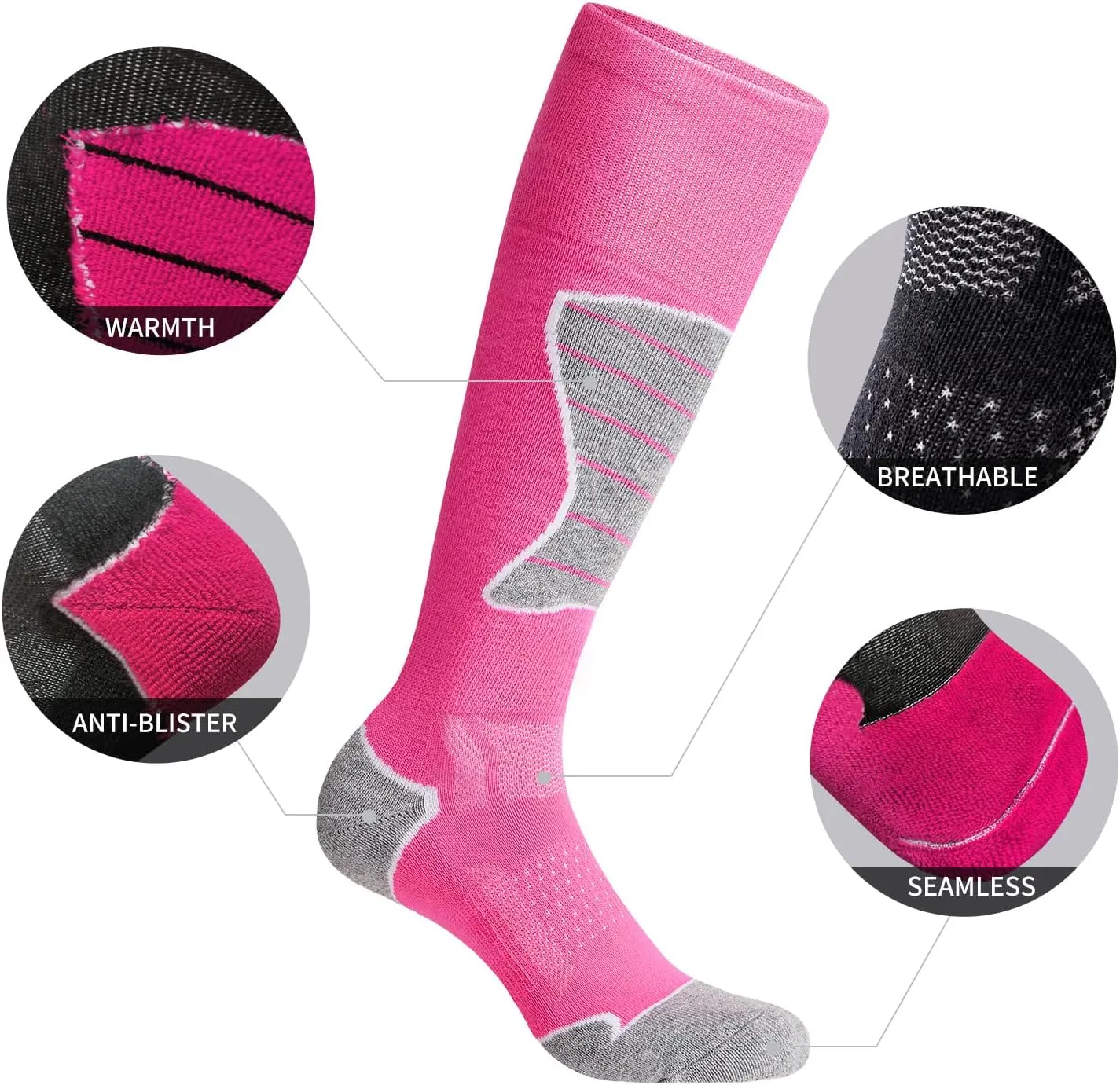 2/3 Pack Women's Ski Socks for Skiing Snowboarding Warm Winter Thermal Socks